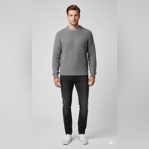 Arket men's wool blend chunky crew neck knit sweater gray small